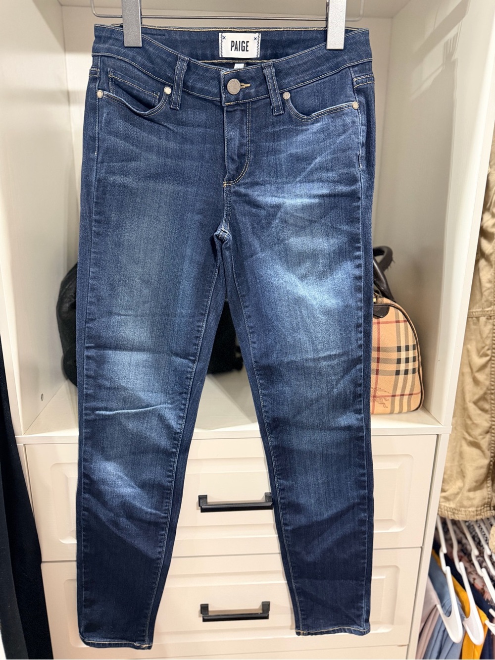 PAIGE Mid Wash Skinny Jeans - Dark Blue